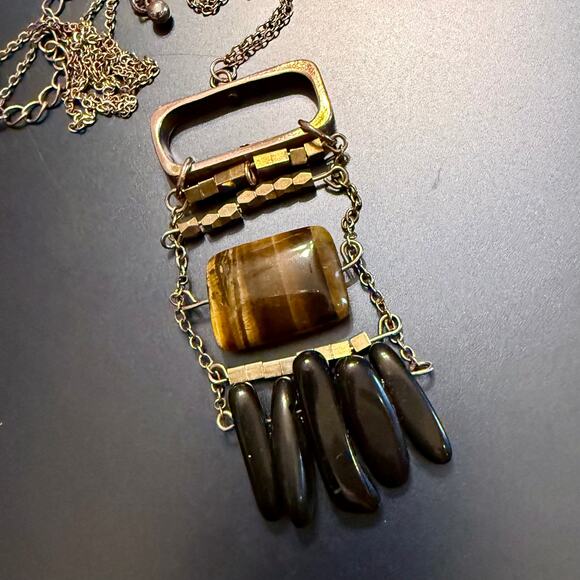 Artisan Mixed Metal Modern Tigers Eye Onyx Necklace - Picture 3 of 7